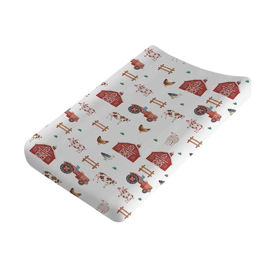 Farm Animals Life Changing Pad Cover Farmhouse Truck Barn Pig Cow Lamb Hens Ducks Baby Diaper Change Table Sheets for Boy Girl Soft Stretchy Fitted Changing Table Mats 32''x16''