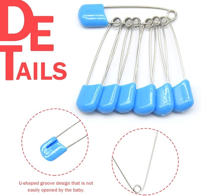 50 PCS Safety Pin 54mm/2.2in Baby Diaper Pins for Cloth Plastic Head Baby Pins for Diapers Stainless Steel Cloth Pins with Locking Closures Nappy Pin for Crafts（DT/Blue）