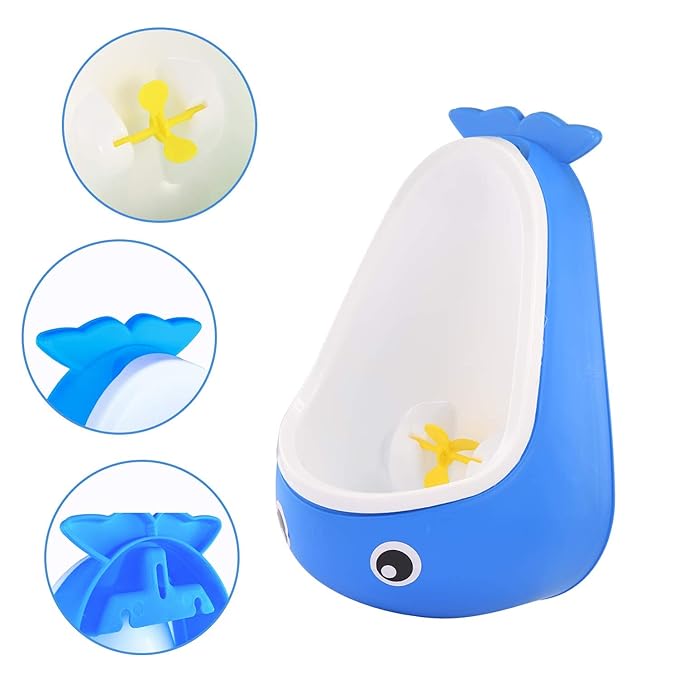 Whale Potty Training Urinal for Boys with Funny Aiming Target , Toddler Boy Toilet Pee Trainer - Blue