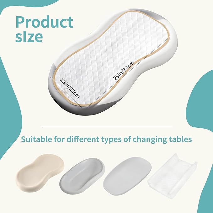 Waterproof Baby Changing Pad - Reusable Washable Changing Table Pad, Silicone & Peanut Changer Design, Includes Waterproof Changing Pad Cover & Liners (White, 13x29 Inch (Pack of 3))