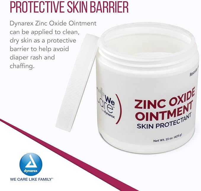 Dynarex Zinc Oxide Ointment, Soothes, Prevents, and Relieves Diaper Rash, Chaffed Skin, and Irritation, White, 1 Count - 15 oz. Jar of Ointment