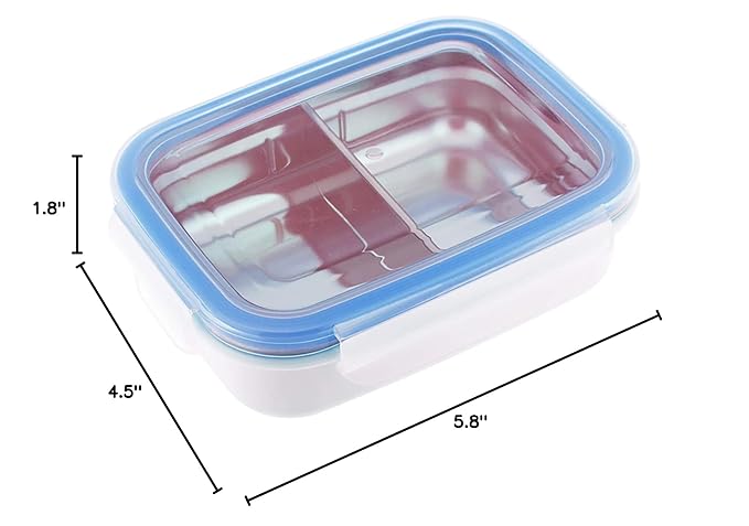 Innobaby Keepin' Fresh Stainless Steel Divided Bento Snack Box with Lid for Kids and Toddlers BPA Free, 11 oz., Blue