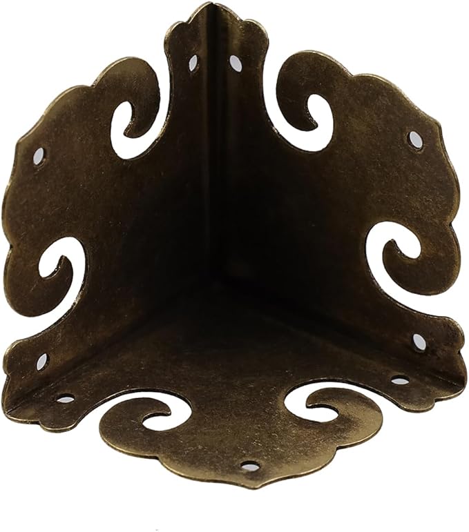 MY MIRONEY 4PCS Brass Furniture Corner Protector Decorative Box Corner Protector Hollow Cloud Pattern Antique Hardware Desk Edge Corner Guard with Nails, 1.38" x 1.38" x 1.38"