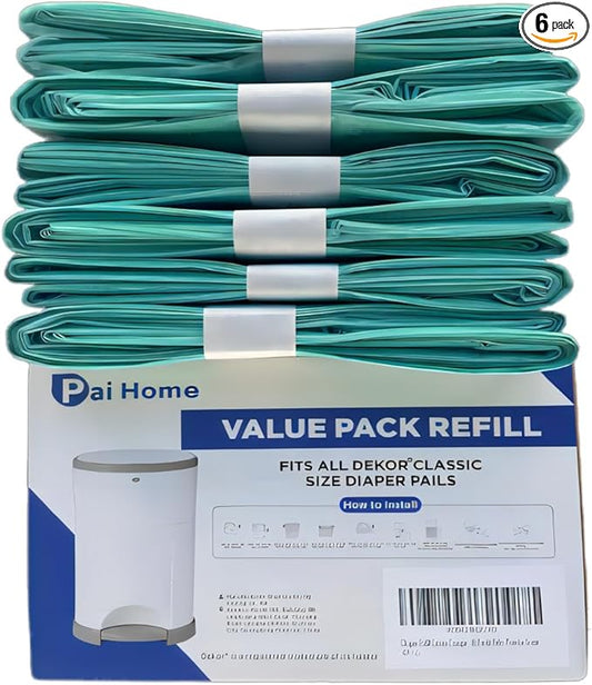 Diaper Refill Liners Compatible with Classic Diaper Pail Refills Holds up to 3480 Diapers (6 Pack) Baby Powder Scent