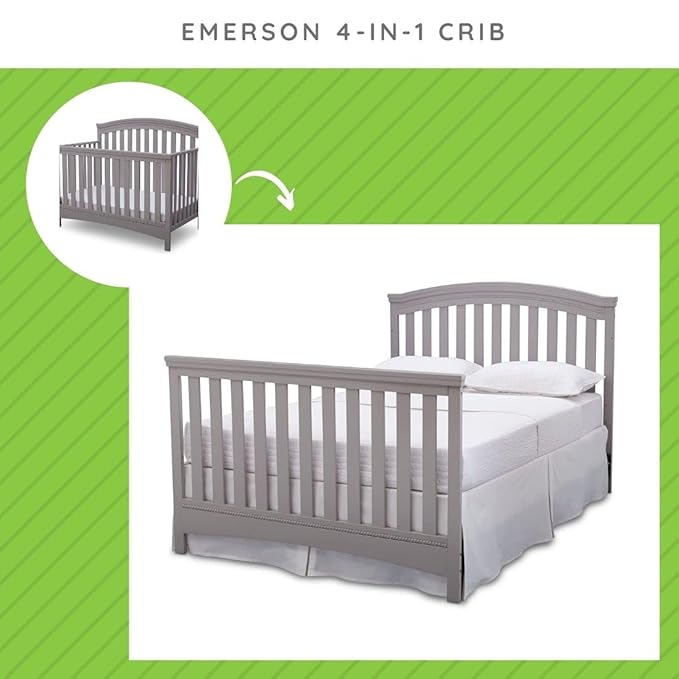 CC KITS Full-Size Conversion Kit Bed Rails Compatible with Emerson Convertible Crib by Delta Children - Solid Wood Rail #0050 - Toddler & Adult Bed Rail for Full-Size - Nursery Furniture (Grey - 026)
