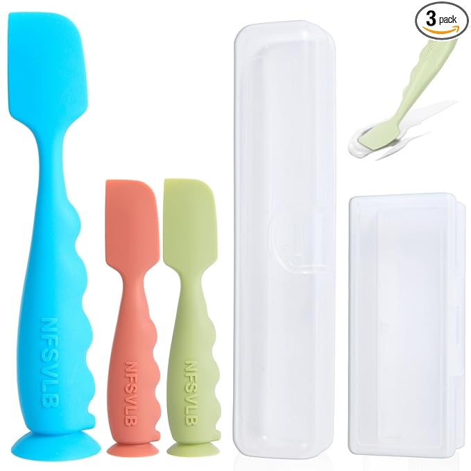 Baby Diaper Cream Spatula with Case,1 Large 2 Mini Diaper Spatula with 2 Case,Butt spatula Baby Diaper Cream Applicator, Soft Butt Paste Spatulas Diaper Rash spatulas with Cases Blue Green Red