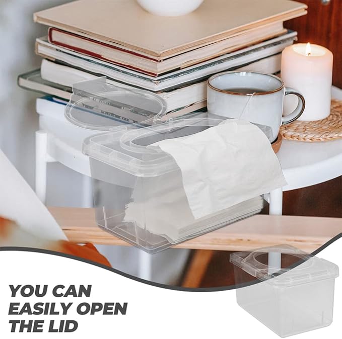 Sewroro 2pcs Wipes Dispenser Transparent Tissue Box Holder Baby Wipe Holder Refillable Wipe Container Case for Home Office