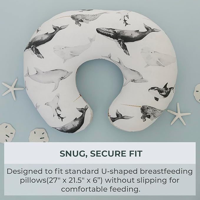 Pobibaby 1-Pack Premium Nursing Pillow Cover - Ultra Soft & Stretchy 96% Cotton, Breastfeeding Pillow Cover for Baby Boys and Girls (Seaside)