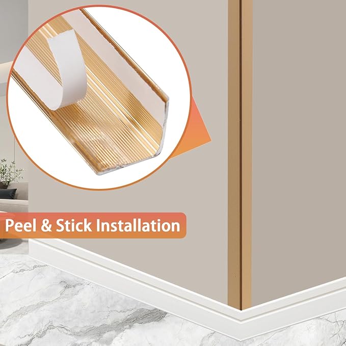 QDYMXUN Aluminum Self Adhesive Wall Corner Guards, Peel and Stick L-Shaped Metal Protector Strips for Door Frame, Furniture Edge and Home Protection (Matte Gold, 4pcs x 51.2''L x 0.8''W)