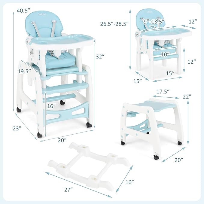 INFANS 5 in 1 Baby High Chair, Convertible Toddler Table Chair Set, Rocking Chair, Multi-Function Seat with Lockable Universal Wheels, Adjustable Seat Back, Removable Trays