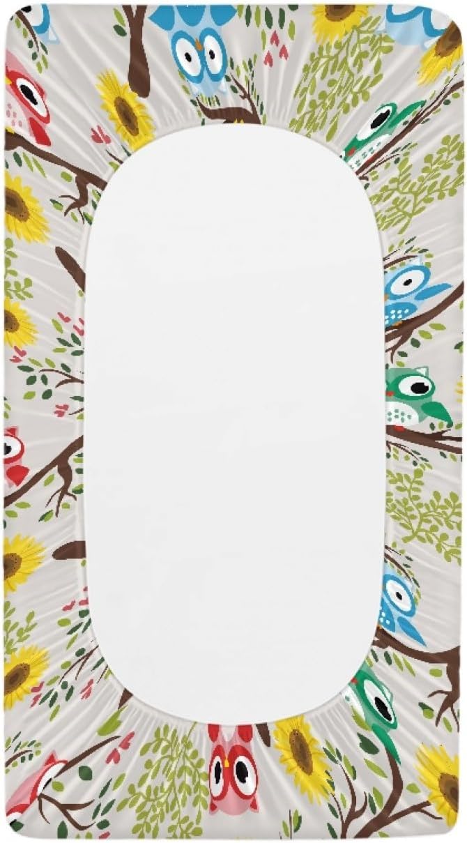 GOSTONG Girls Boys Changing Pad Cvoer with Owl Flower Pattern Elastic Soft Changing Mat Sheets Fits 32"x16" Diaper Changing Table, Lightweight & Machine Washable