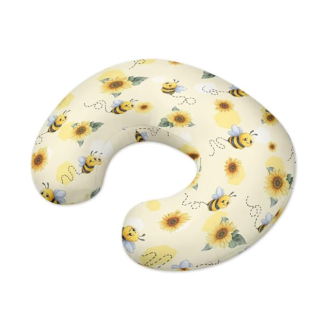 Nursing Pillow Cover, Bee Sunflower Breastfeeding Pillow Slipcover for Baby Boys & Girls, Soft Nursing Pillow Case for Newborn, Washable & Breathable, Yellow