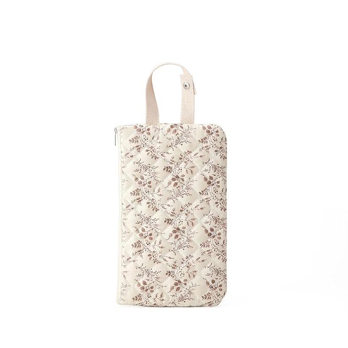 ETOYA Canvas Floral Quilted Wipe Dispenser Portable Wet Wipe Pouch for Mom(Beige) (style1)