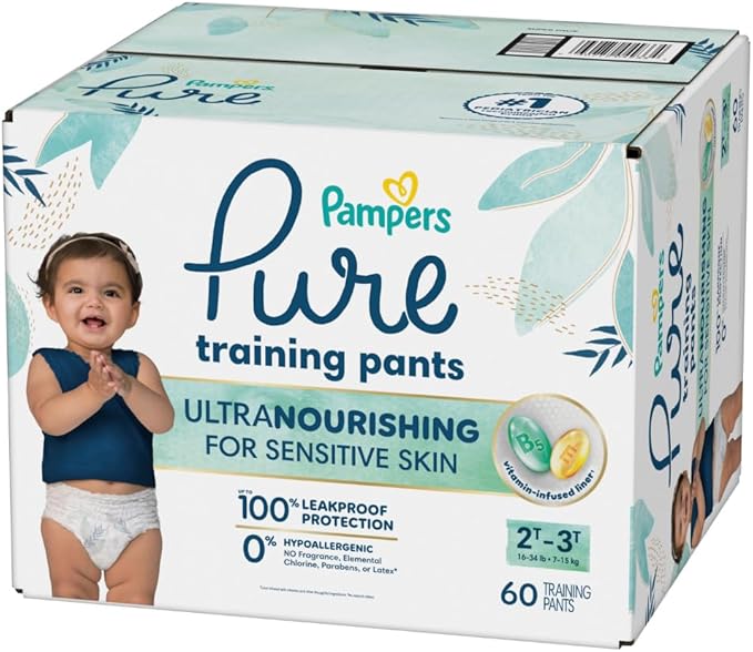 Pampers Pure Protection Training Underwear, Unisex, Size 2T3T, 60 Count, Premium, Hypoallergenic, Soft, Absorbent