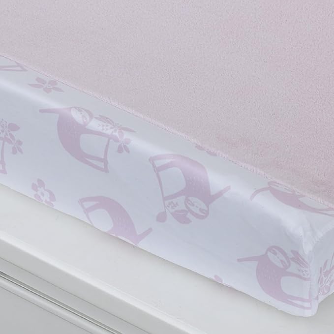 Little Love by NoJo Tropical Garden Pink and White Sloth Super Soft Changing Pad Cover