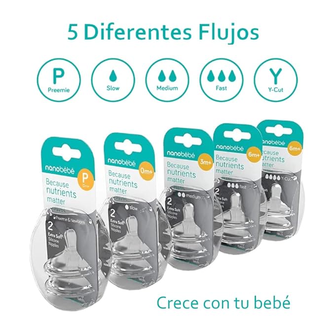 Nanobebe Silicone Baby Bottles 9oz 3pk Teal Bundled with Silicone Baby Bottles Nipples 4pk Medium Flow