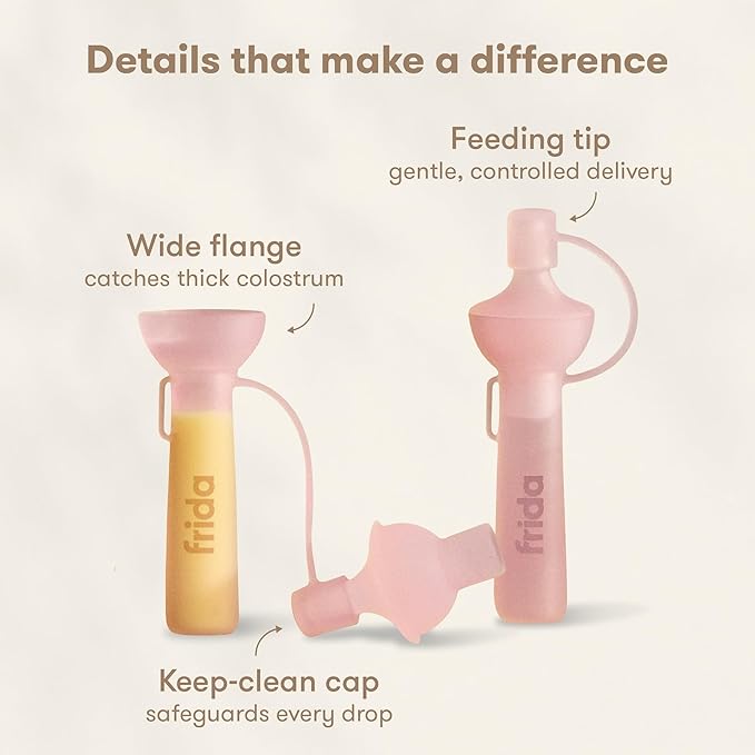 Frida Mom Colostrum Collection Kit, Catch, Store & Feed Breastmilk, Includes 6 Colostrum Collectors, 6 Labels, Cleaning Brush, Cloth & Case, Hospital Bag Ready, Safe Materials, 15pc kit