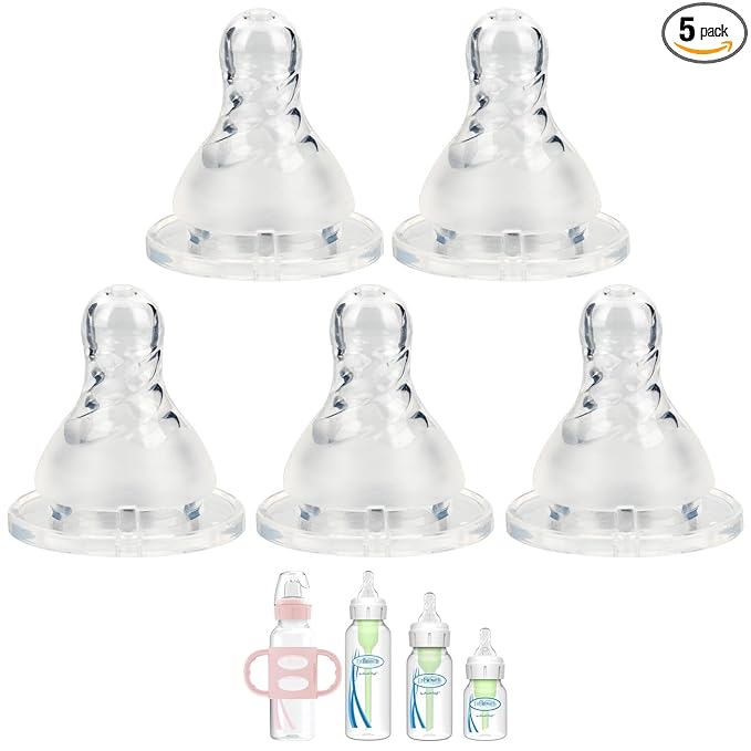 Silicone Nipple for Dr. Brown’s Natural Flow Level 3 Narrow Baby Bottle, Medium-Fast Flow, 6m+, 5 Count