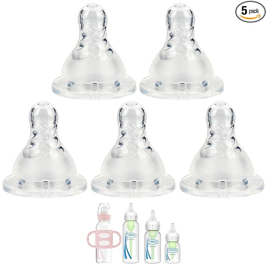 Silicone Nipple for Dr. Brown’s Natural Flow Level 1 Narrow Baby Bottle, Slow Flow, 0m+, 5 Count