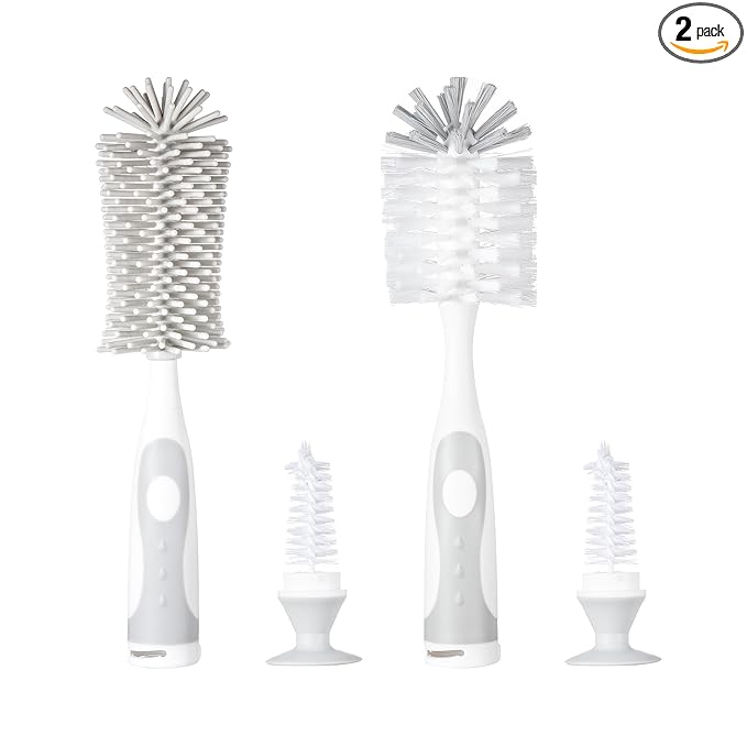 Chemimoso Multifunctional Cleaning Brush, Baby Bottle Brush, Water Bottle Brush Cleaner, Cup Brush, Rotate The Suction Cup to Obtain The Small Bristle Brushes Hidden in Handles, Set A, Grey