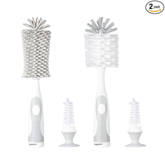 Chemimoso Multifunctional Cleaning Brush, Baby Bottle Brush, Water Bottle Brush Cleaner, Cup Brush, Rotate The Suction Cup to Obtain The Small Bristle Brushes Hidden in Handles, Set A, Grey