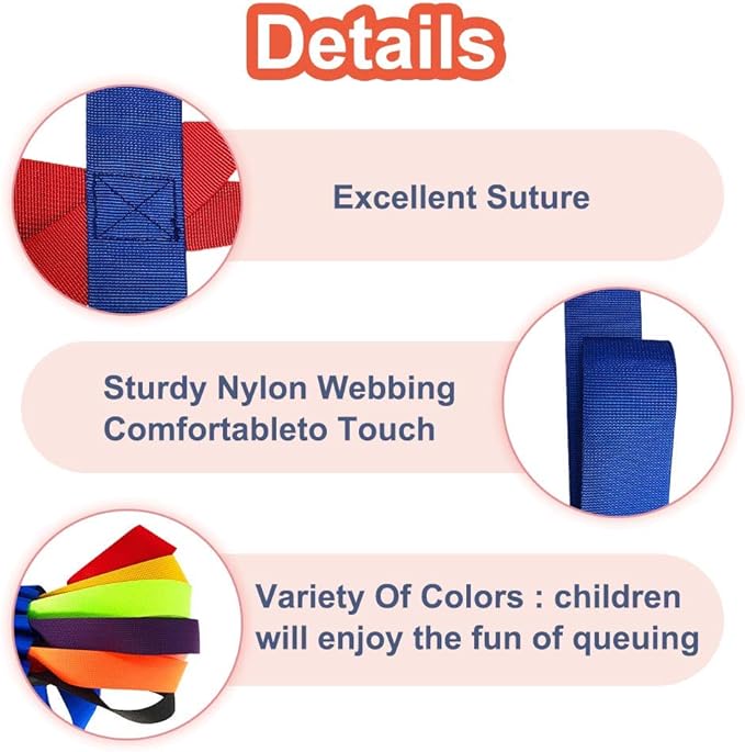 Walking Rope for Preschool Line Up Rope with Rings for Kids Toddlers to Walk Together Safety Daycare Leash Straps with Handles Teachers School Belt Colorful Line Holder (12 Children & 2 Adults)