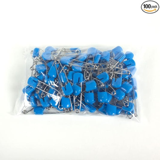 OsoCozy Cloth Diaper Nappy Pins 100 Packs - 100 Stainless Steel Safety Pins with Locking Plastic Heads. Durable, Safe and Cute 2.2 Inches Long (Blue)