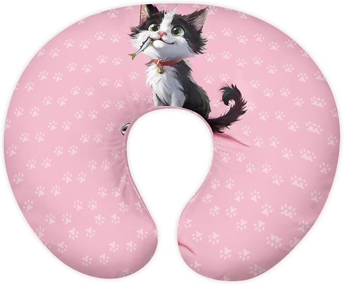 Pink Cat Nursing Pillow Cover for Newborn U-Shaped Nursing Slipcover Breastfeeding Pillow Case Hidden Zipper Design Soft and Skin-Friendly