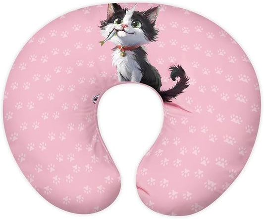 Pink Cat Nursing Pillow Cover for Newborn U-Shaped Nursing Slipcover Breastfeeding Pillow Case Hidden Zipper Design Soft and Skin-Friendly