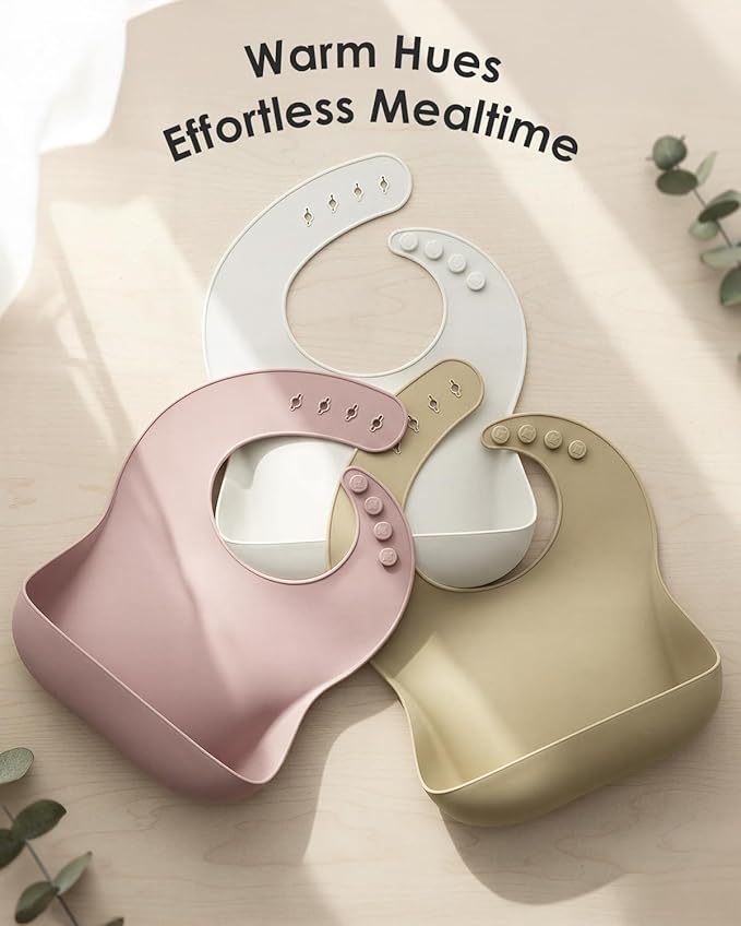 Tiny Marvels Silicone Bibs for Babies with Food Catcher Pocket, Adjustable Waterproof Feeding Bib for Infants & Toddlers, Soft BPA-Free Easy Clean Bib for Everyday Meals