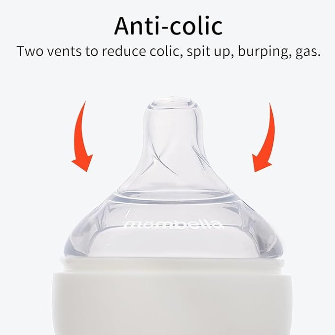 Mombella PPSU Baby Bottles 6oz, Anti Colic Baby Bottle with Slow Soft Silicone Nipple, Milk Bottle for Newborn 0+ Months, Feeding Bottle for Breastfeeding Baby, Ivory