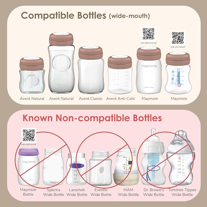 Maymom Screw Lids Aka Travel Caps With Rewritable Sealing Disc Compatible with Avent, Maymom Wide Mouth Bottles; Cap Replace Avent Natural Bottle Sealing Ring and Sealing Disc, 4pcs. (Brown)