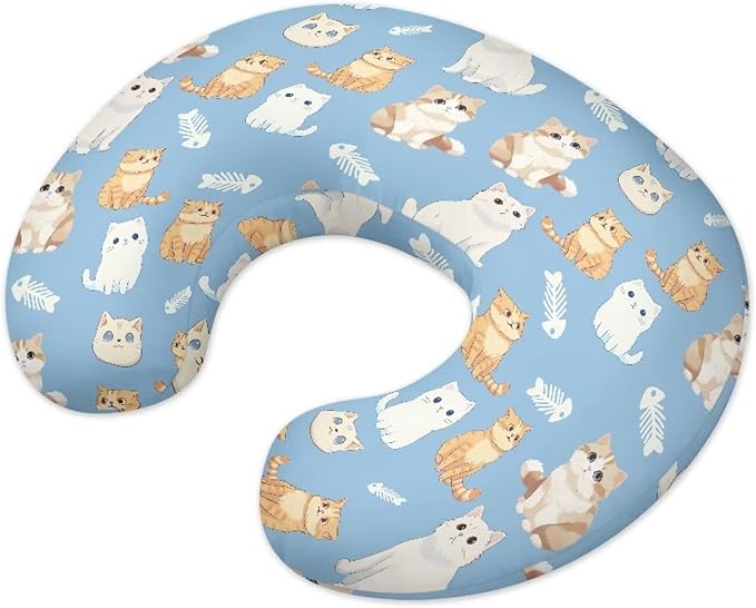Cute Cat Nursing Pillow Cover for Newborn U-Shaped Nursing Slipcover Breastfeeding Pillow Case Hidden Zipper Design Soft and Skin-Friendly
