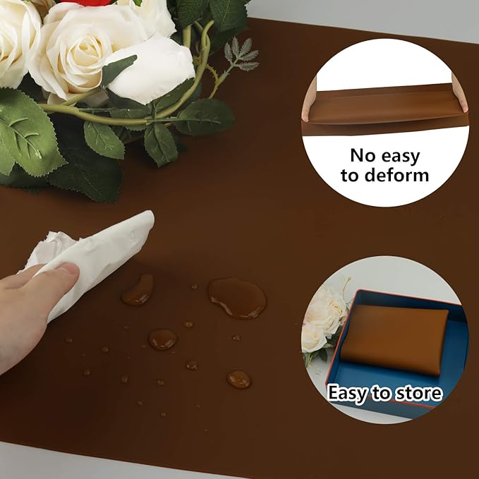 Extra Large Silicone Table Mat, Silicone Mat for Crafts Kids Dinner Placemat Desk Countertop Waterproof Protector Mats, Heat Insulation Kitchen Pastry Mat Rolling Dough Pad (Coffee, 23.6''x15.7'')