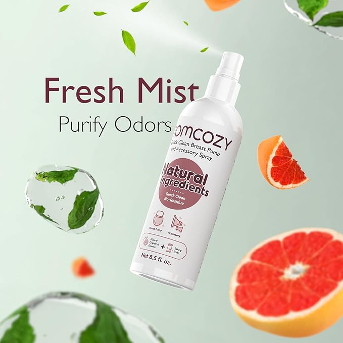 Momcozy Breast Pump Cleaning Spray, Effective Milk Fat Removal & Purely Clean, Natural Grapefruit Scent, Pump Spray for Breast Pump or Accessories, and other Baby Products（Not a Lubricant）, 8.5 Fl Oz