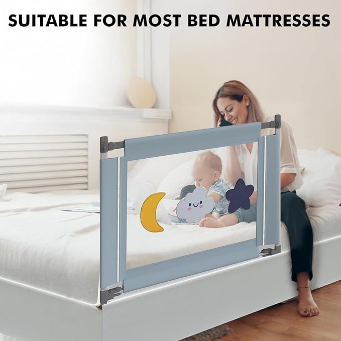 Bed rail for toddlers with adjustable high and foldable design for enhanced safety, Suitable for all mattress sizes toddler bed rails for cosleeping, Machine washable baby bed rail guard, Blue