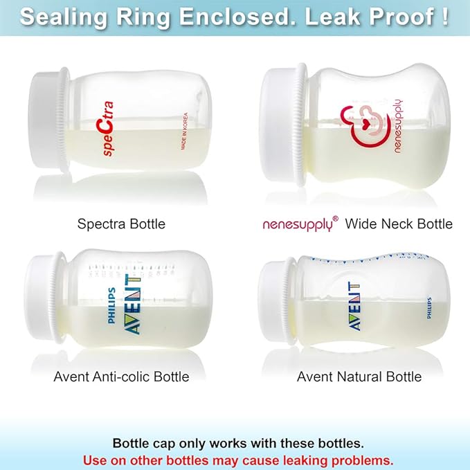 Nenesupply Travel Bottle Caps Lids Compatible with Nenesupply Bottle Spectra Bottles Avent Bottles Wide Mouth One-Piece Cap for Breastmilk Storage and Collection Leak Proof with Sealing Ring