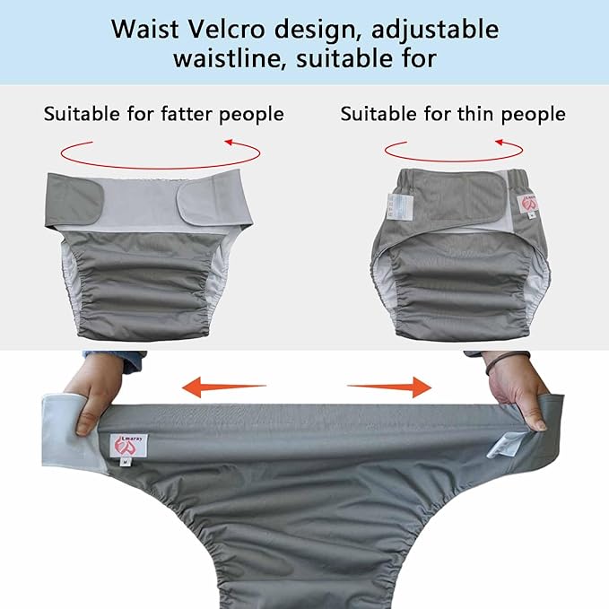 2 Pack Adult Cloth Diapers with 4 Diaper Inserts, Washable Reusable Adult Diaper Cover Elderly Incontinence Protection Nappies Underwear Adult Diaper for Women Man, Waist 35.4-47.2” (Gray L)