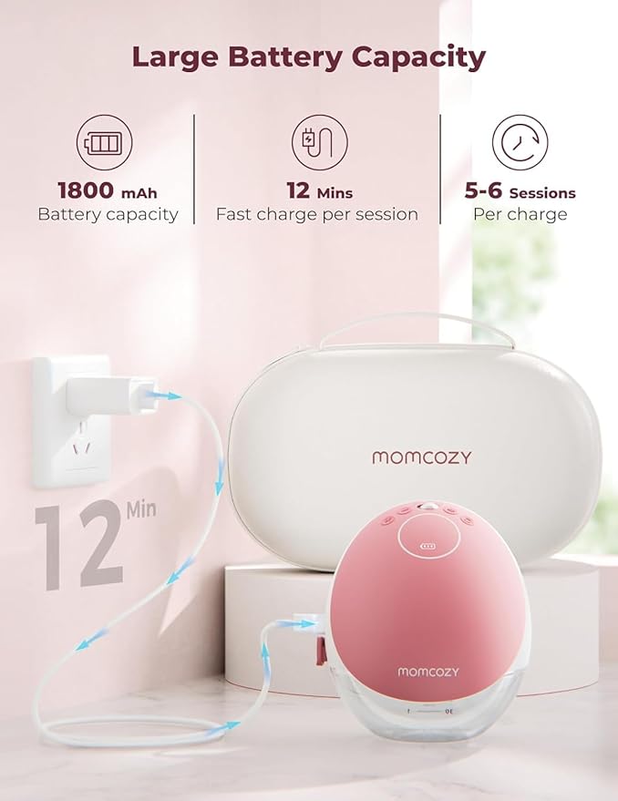 Momcozy Wearable Breast Pump, Hands Free Upgraded Mobile Flow | M9, App Discreet Control with Personalized Multi-Modes & 15 Levels, Wearable Breast Pump 24mm, 1 Pack Cozy Red