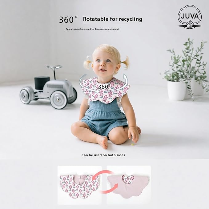 JUVA 6-Pack Organic Cotton Baby Bibs, Absorbent & Reversible, 360° Rotating Drool Bibs for Boys & Girls 0-24M