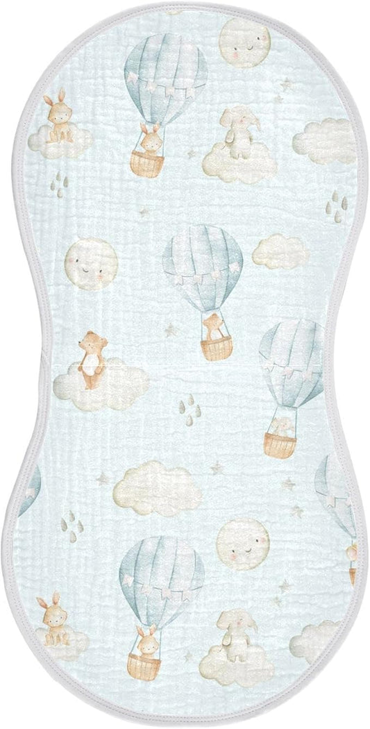 Hot Air Balloon Elephant Rabbit Bear Muslin Burp Cloths for Baby 1 Pack 100% Cotton Baby Washcloths Bibs for Boy Girl