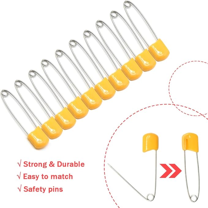 50 PCS Safety Pin 54mm/2.2in Baby Diaper Pins for Cloth Plastic Head Baby Pins for Diapers Stainless Steel Cloth Pins with Locking Closures Nappy Pin for Crafts（DT/Orange）