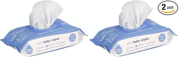 Ubbi Fragrance-Free Baby Wipes, 99% Water Based, Plant Based Wipes, Hypoallergenic for Sensitive Skin with Chamomile, Vitamin E & Aloe, EWG Verified, 2 Pack (72 Wipes Total)