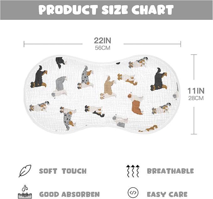 vvfelixl Baby Burp Cloths Australian Shepherd Dog White Baby Newborn Cotton Burping Cloths Set Baby Washcloths 4 Pack