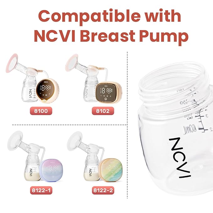 NCVI Baby Bottles, Milk Bottles Set Compatible with NCVI Electric Pump 8102/8100/8122/8116/8128/8129, Includes Nipples and Lids, Breastmilk Collection, Storage and Feeding, 6oz/180ml, 2 Pack