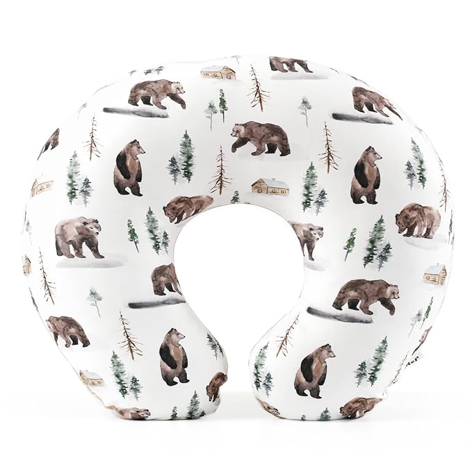 GRSSDER Nursing Pillow Cover Stretchy Minky Removable Nursing Covers for Breastfeeding Pillows, Ultra Soft Comfortable Slipcover for Boy and Girls, Jungle Bear/Rainbow