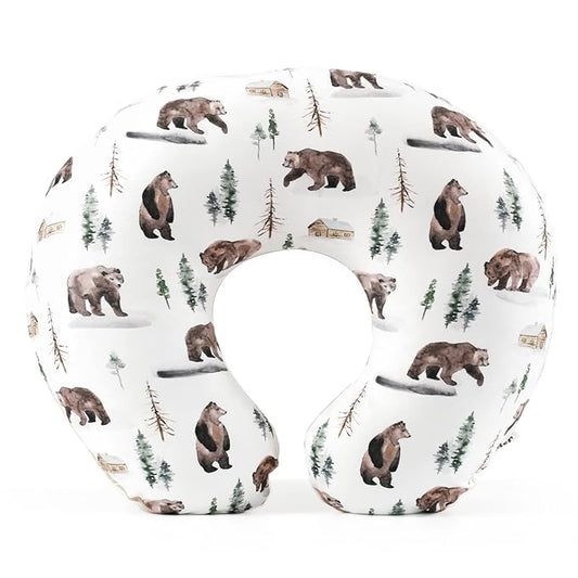 GRSSDER Nursing Pillow Cover Stretchy Minky Removable Nursing Covers for Breastfeeding Pillows, Ultra Soft Comfortable Slipcover for Boy and Girls, Jungle Bear/Rainbow