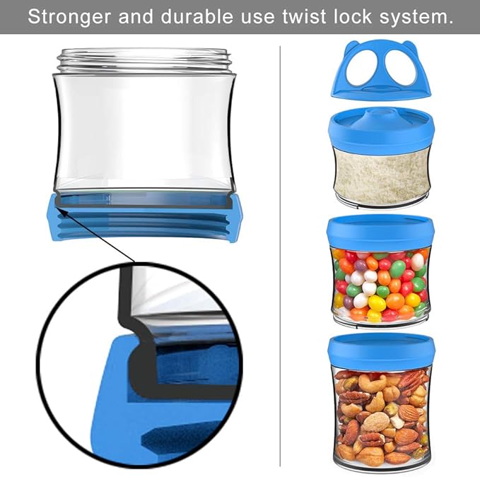 BeneLabel Snack Jars 3-Piece BPA Free Stackable Containers - Twist Lock,.fit Perfectly for Formula, Milk, Protein Powder, Snacks - (Blue, 28oz) stranded and added a bone slice.