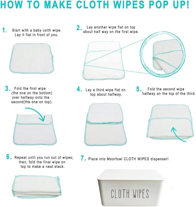 Cloth Wipes Dispenser, 8.2L x 4.9W x 3.9H inches, Cloth Baby Diaper Wipes Container for Homemade Reuseable Baby Essential, White