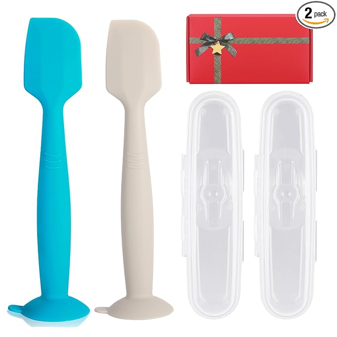 Baby Diaper Cream Spatula with Case,2 Large Diaper Spatula with 2 Case 1 Gift Box,Soft Butt Paste Spatula Baby Butt Spatula,Diaper Cream Applicator Diaper Rash Spatula Blue Beige